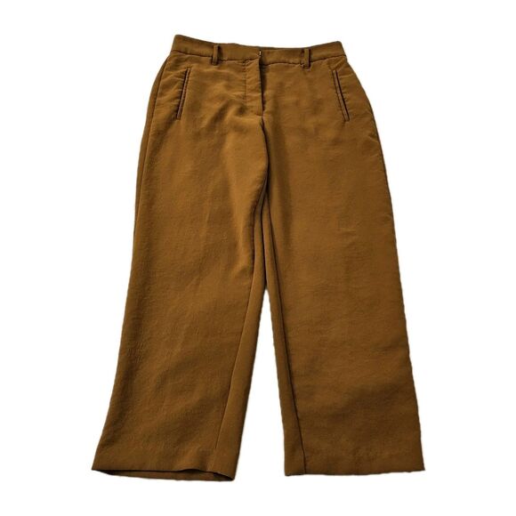 Wilfred Aritzia Effortless Pants 12 Mustard Brown Crepette High-Rise Wide-Leg - Picture 1 of 10
